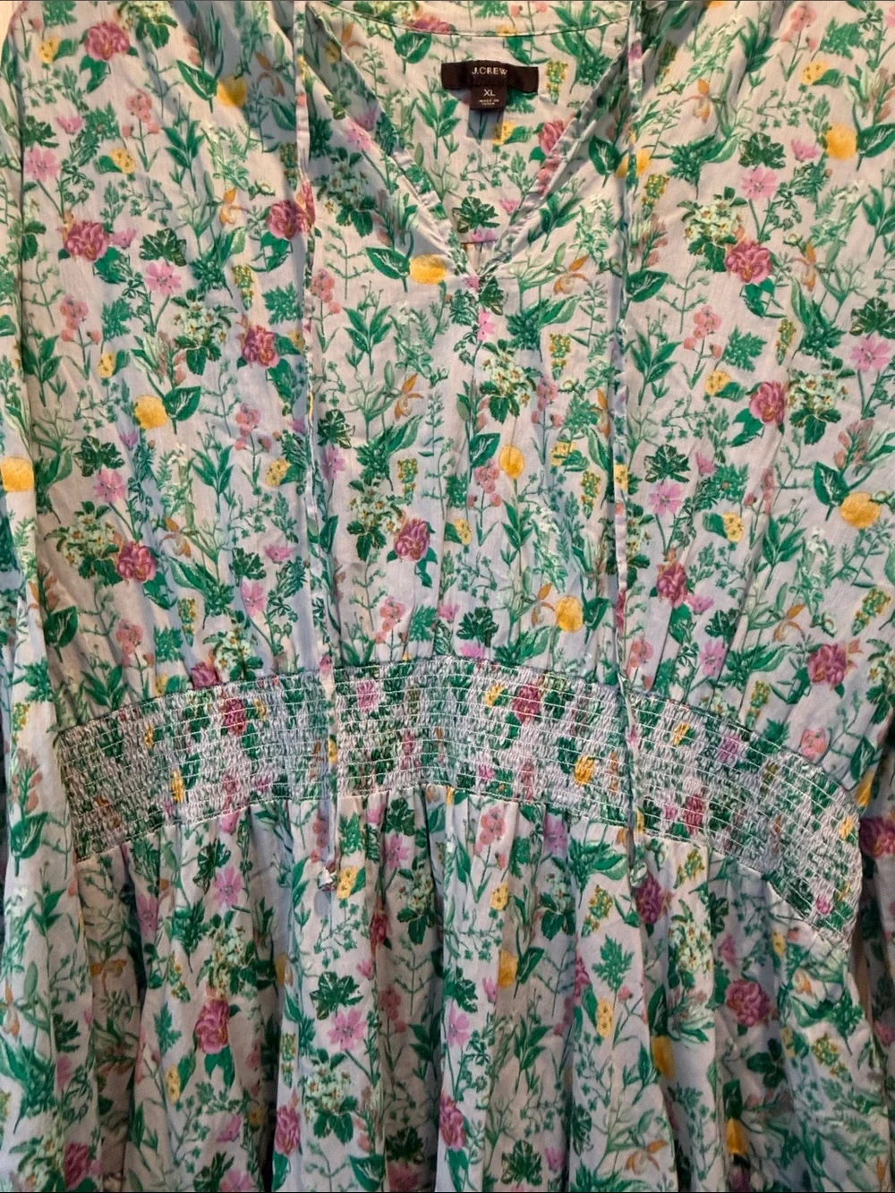 J. Crew Green Floral Long Sleeve Tiered Dress - Picture 5 of 8